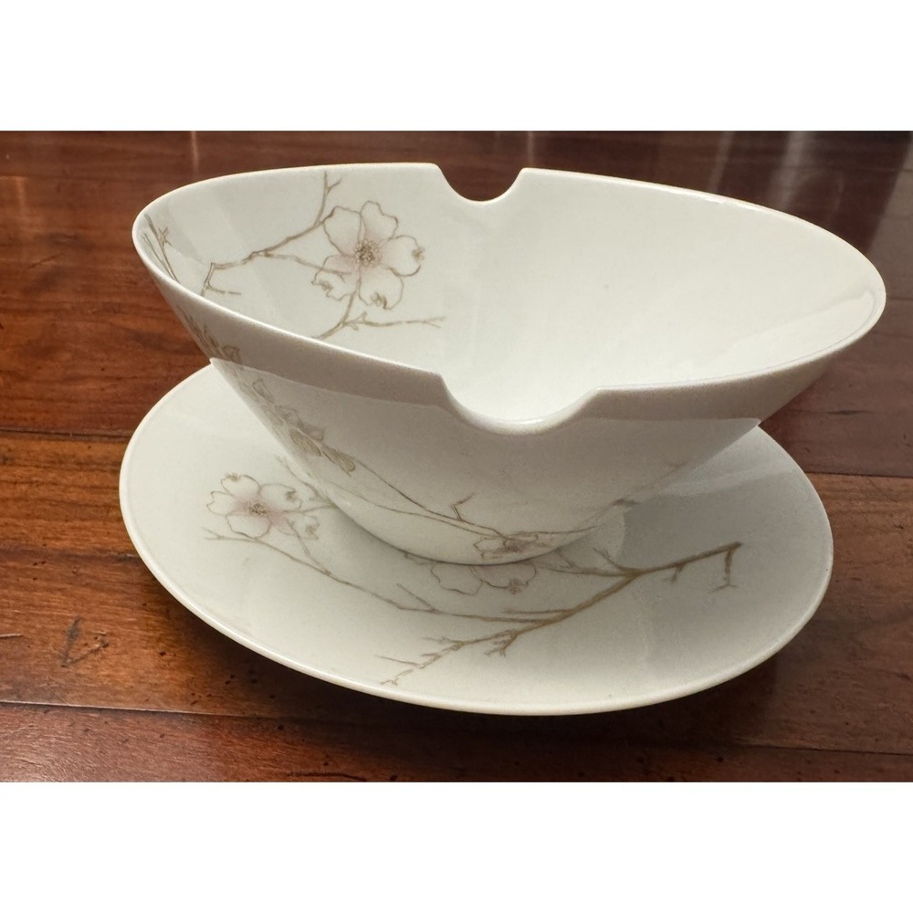 Rosenthal Continental Raymond Loewy Blush Gravy Boat w/ Underplate MCM Pink Gold